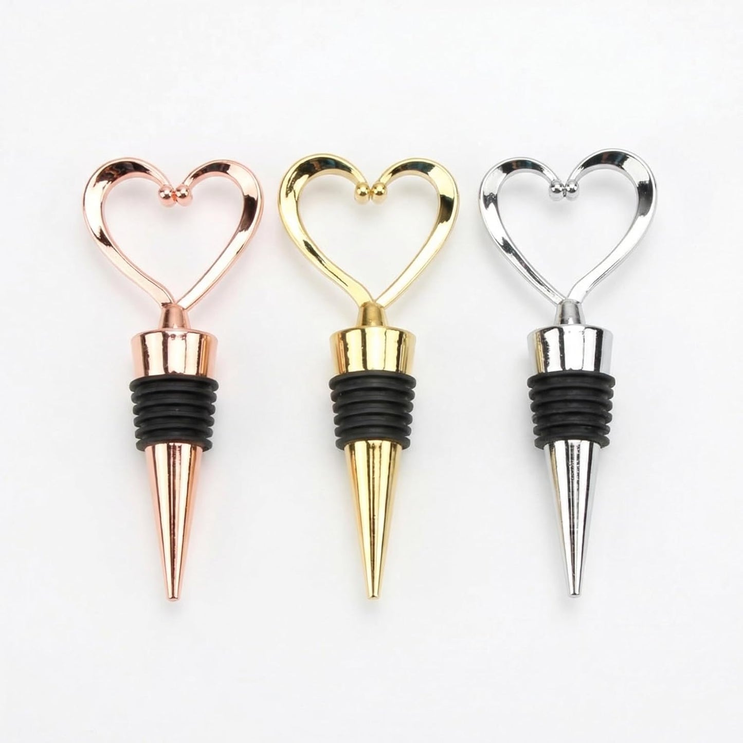 3 Tapones Corazón Vino Oro Rosa Reutilizable Decorativo