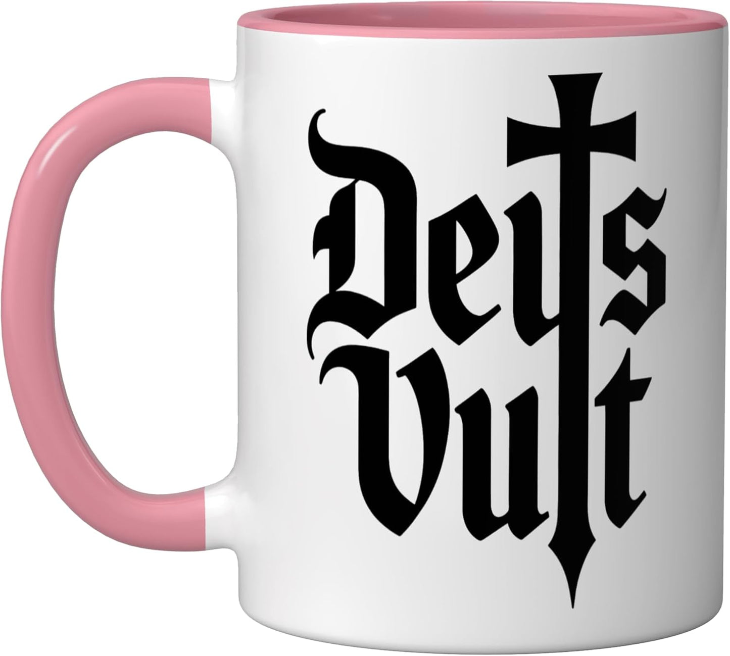 Taza Cerámica Deus Vult Cruz Latín Rosa/Blanco