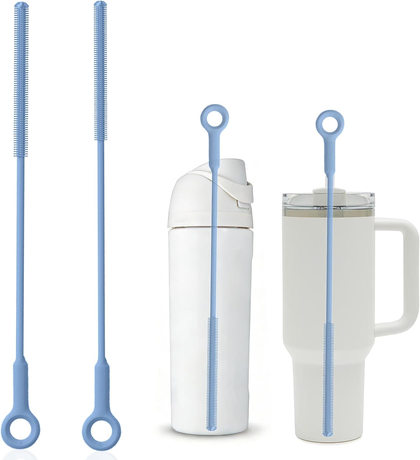 Juego cepillos limpiadores popotes vasos reutilizables azul