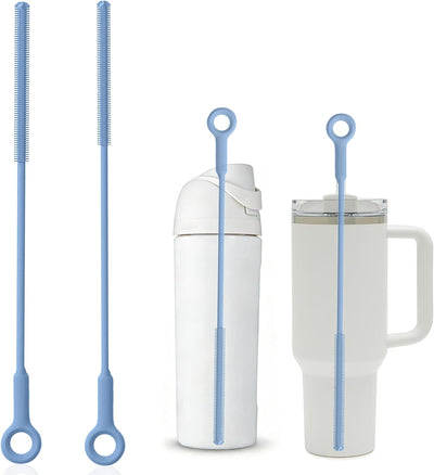 Juego cepillos limpiadores popotes vasos reutilizables azul