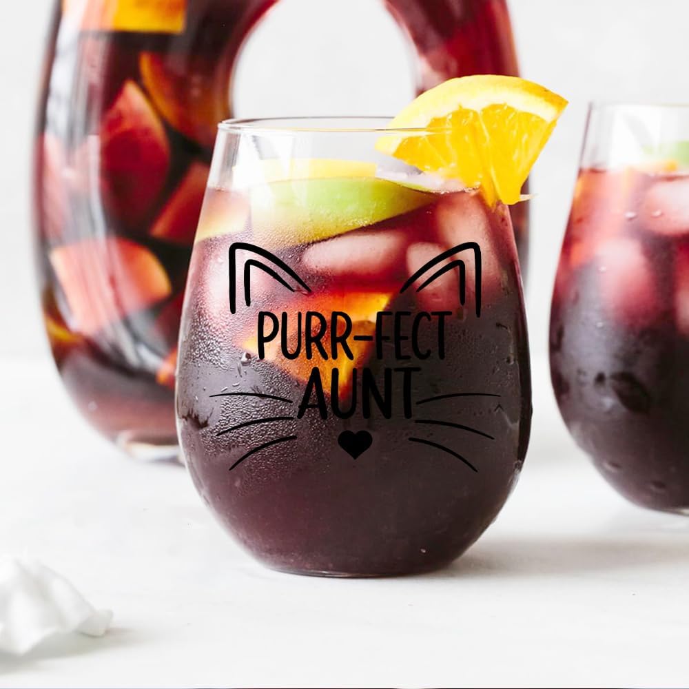 Copa de vino divertida Purr-fect Aunt para tía, regalo día de la madre y cumpleaños