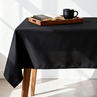Mantel rectangular negro para mesa de 60 x 102 pulgadas resistente a manchas y arrugas