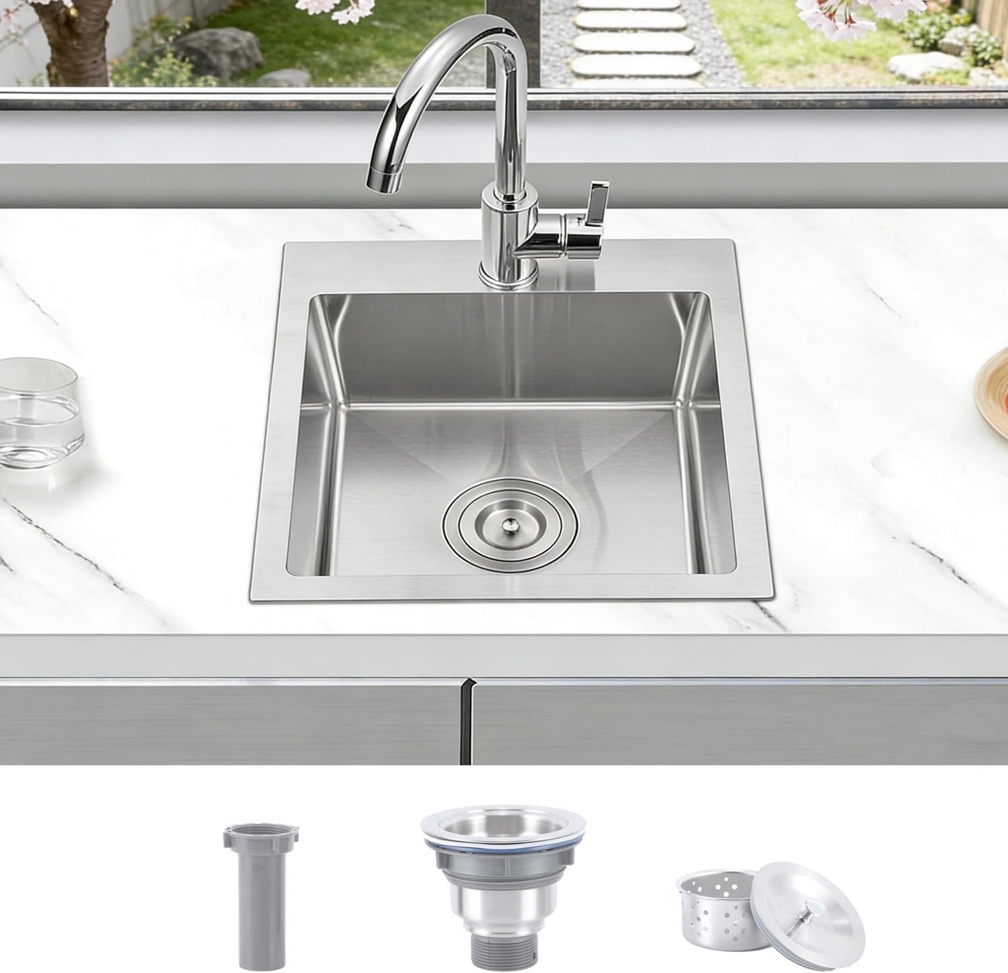 Fregadero barra 15x17pulg acero inox drenaje montaje superior