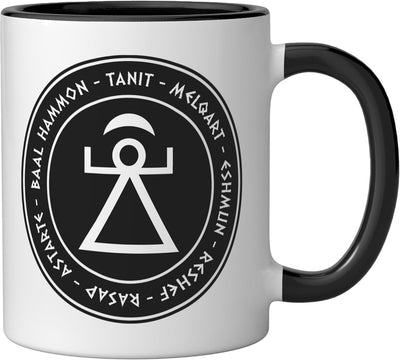 Taza cerámica dioses púnicos de Cartago y Fenicia negra/blanca