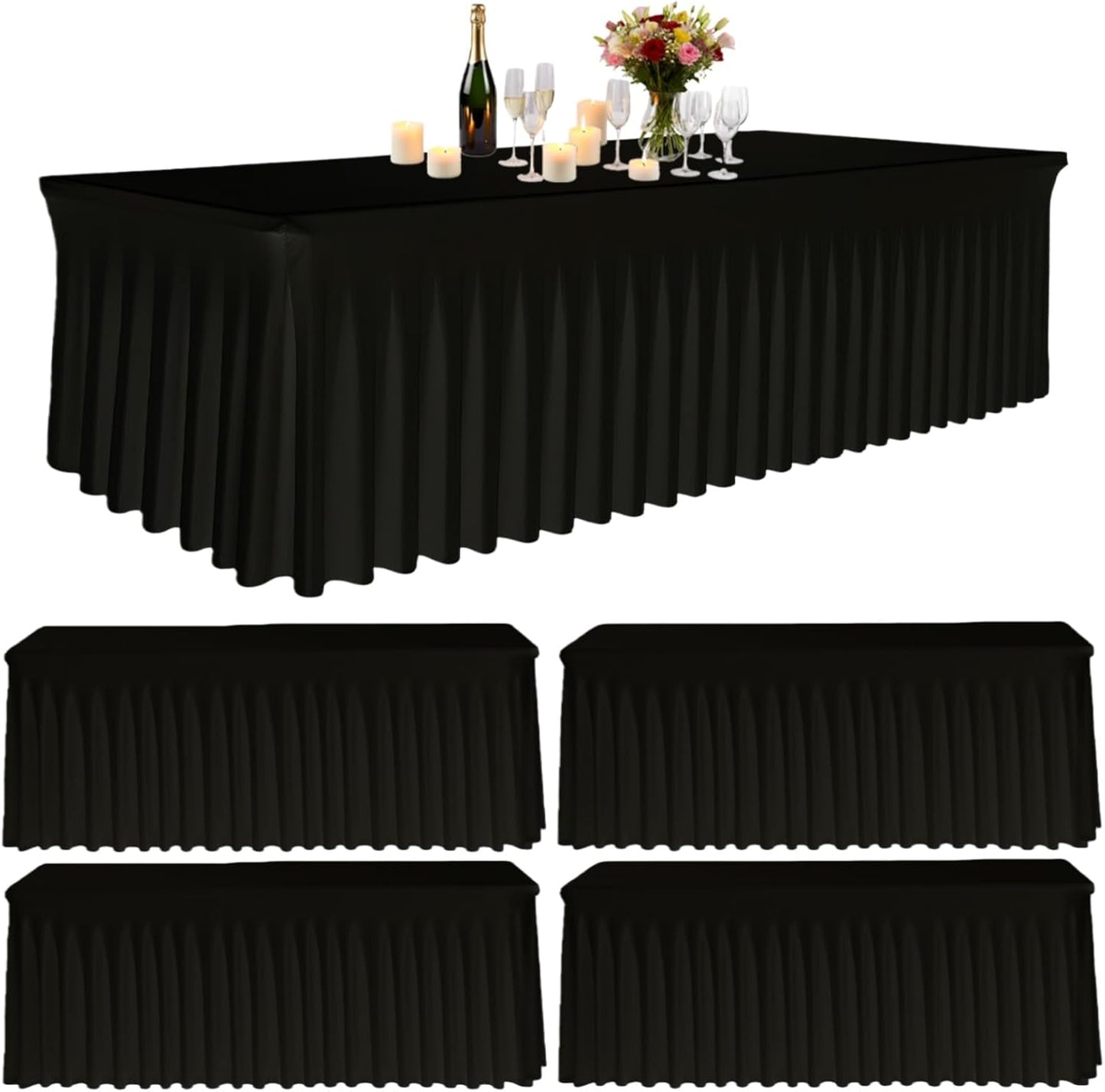 Paquete de 5 manteles negros de elastano para mesa rectangular