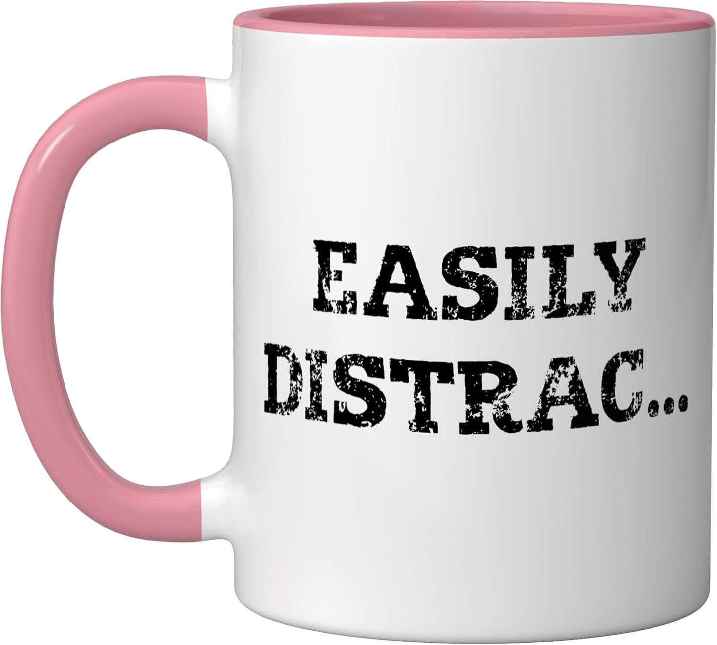 Taza Cerámica Diseño Humorístico Distractible Rosa/Blanco