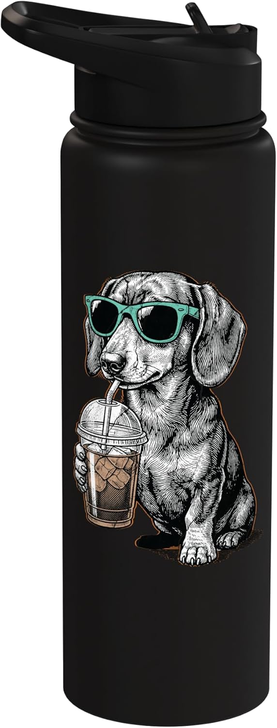 Botella agua acero inox para dachshund amante café helado