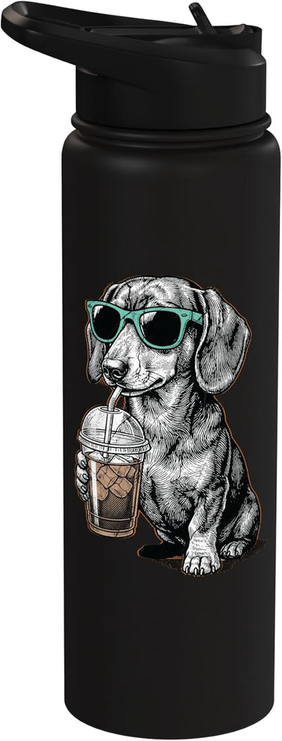 Botella agua acero inox para dachshund amante café helado