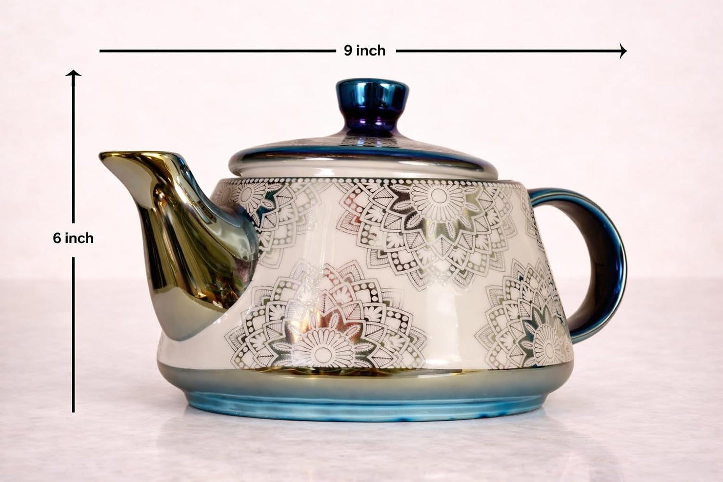 Juego de té de porcelana con tetera y 6 tazas clásicas