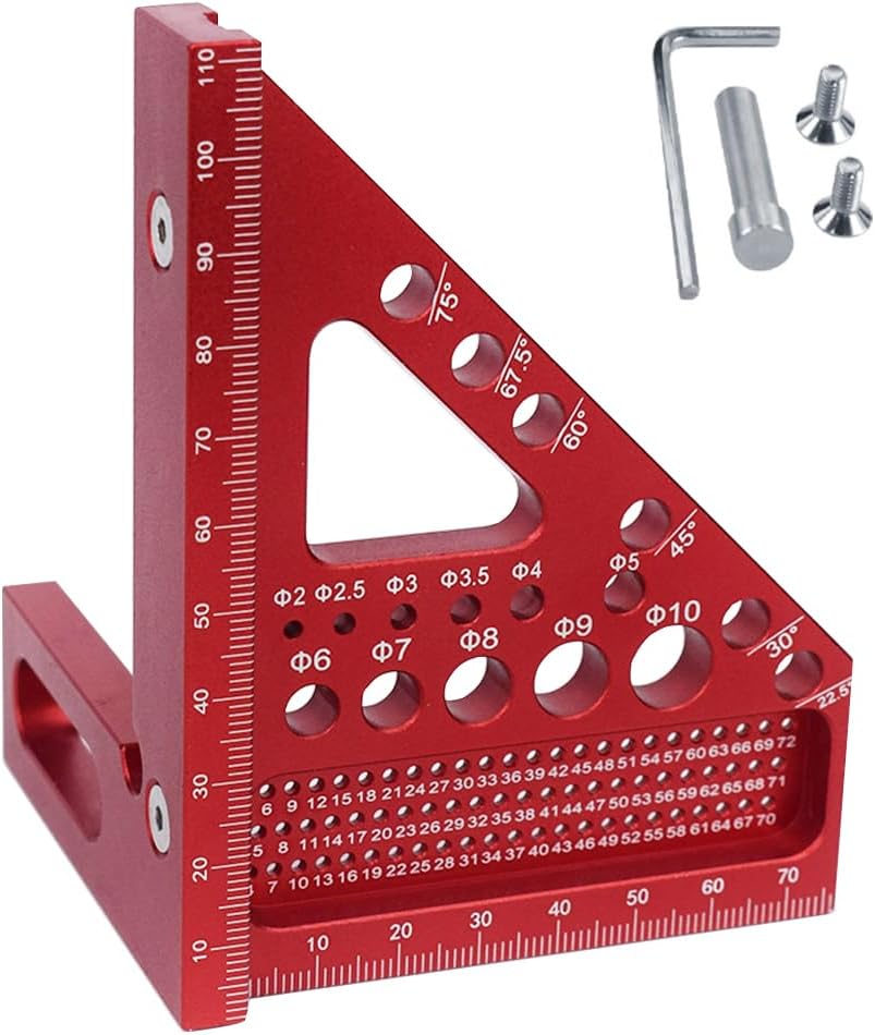 Regla cuadrada 3D multiángulo aluminio 45/90° carpintería rojo