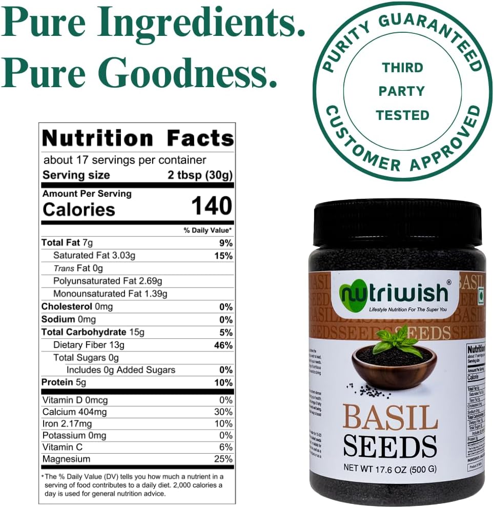 Semillas albahaca 17.6oz 100% natural sin gluten para batidos