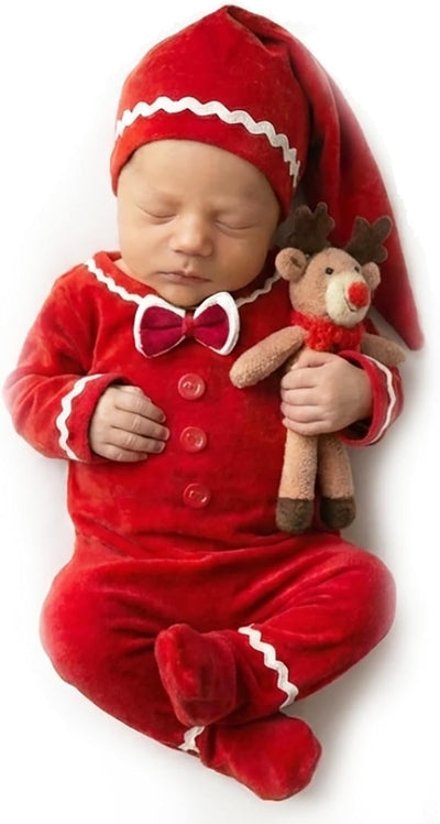 Traje bebé Navidad mono rojo con sombrero