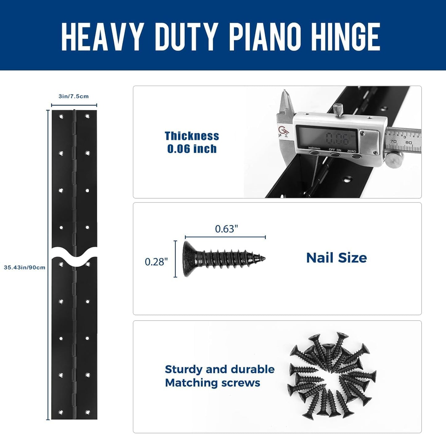 Bisagra piano acero inox 36x3pulg negra para gabinete puerta
