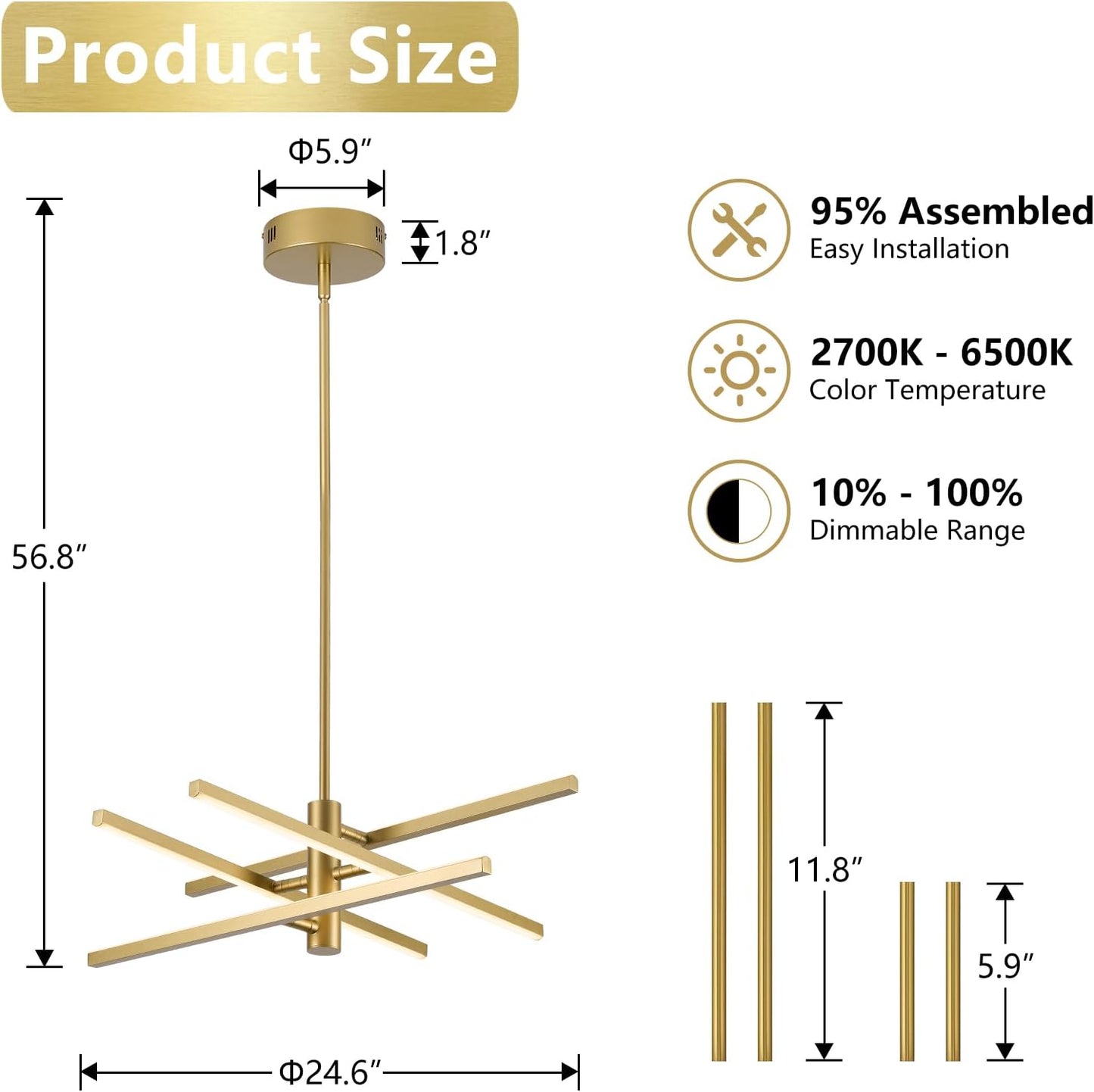Lámpara colgante Sputnik 4 luces LED dorada para comedor y cocina