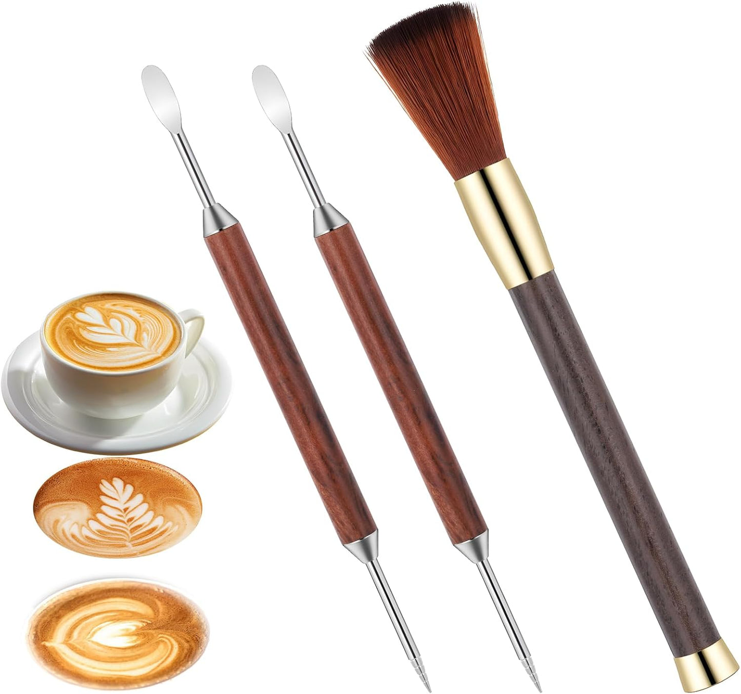 Set 3 Brochas Limpieza Mango Madera Accesorios Cafetería