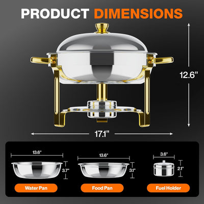 4 Pzas Platos Acero Inox 6qt Buffet Dorado Plata