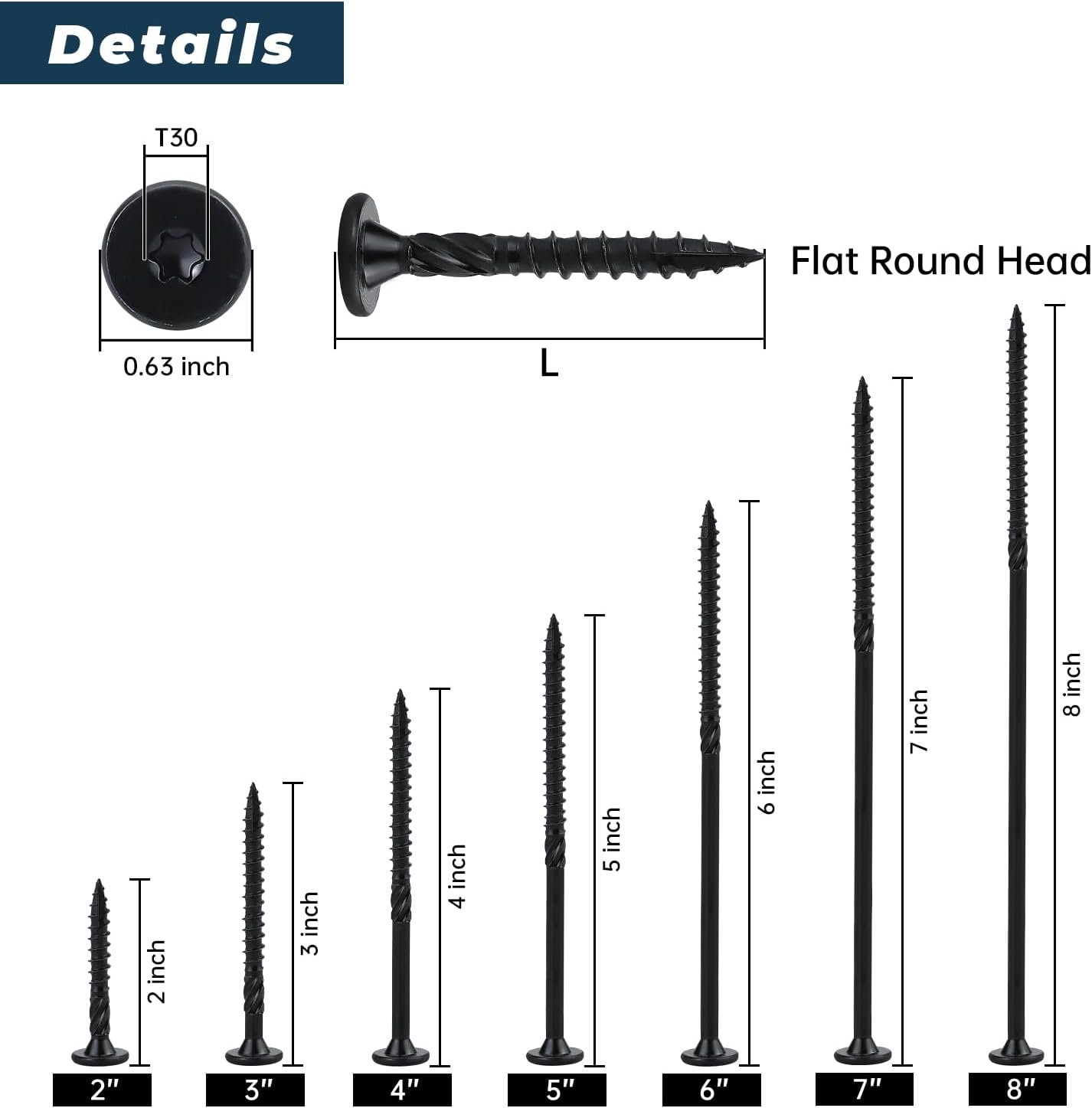 Tornillos madera estructura exterior 50pz negro