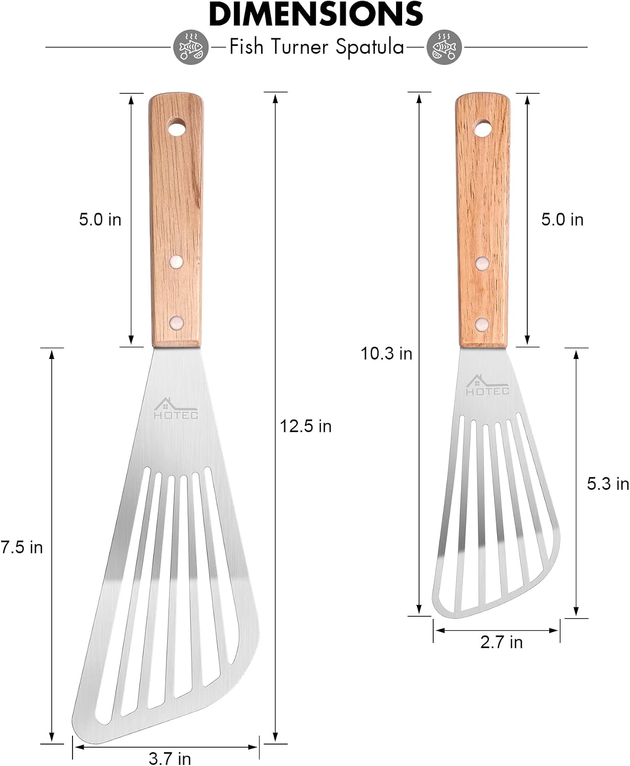 2 Pzas Espátula Pescado Acero Inox Mango Madera