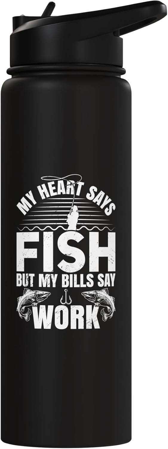 Botella de agua aislada de acero inoxidable con meme de pescador