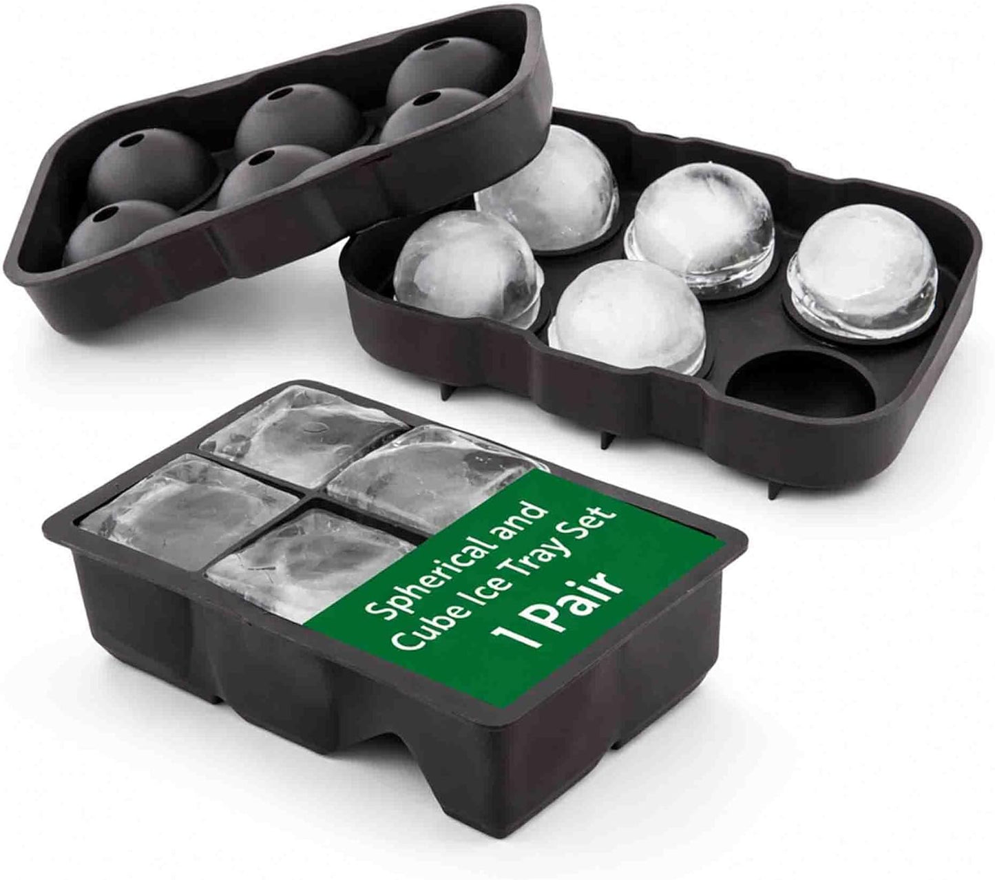 Set 2 Moldes Silicón Esferas y Cubos para Cocteles Negro