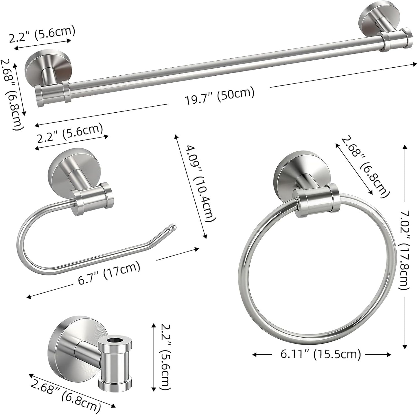 Set 4 Pzas Accesorios Baño Acero Inox Níquel