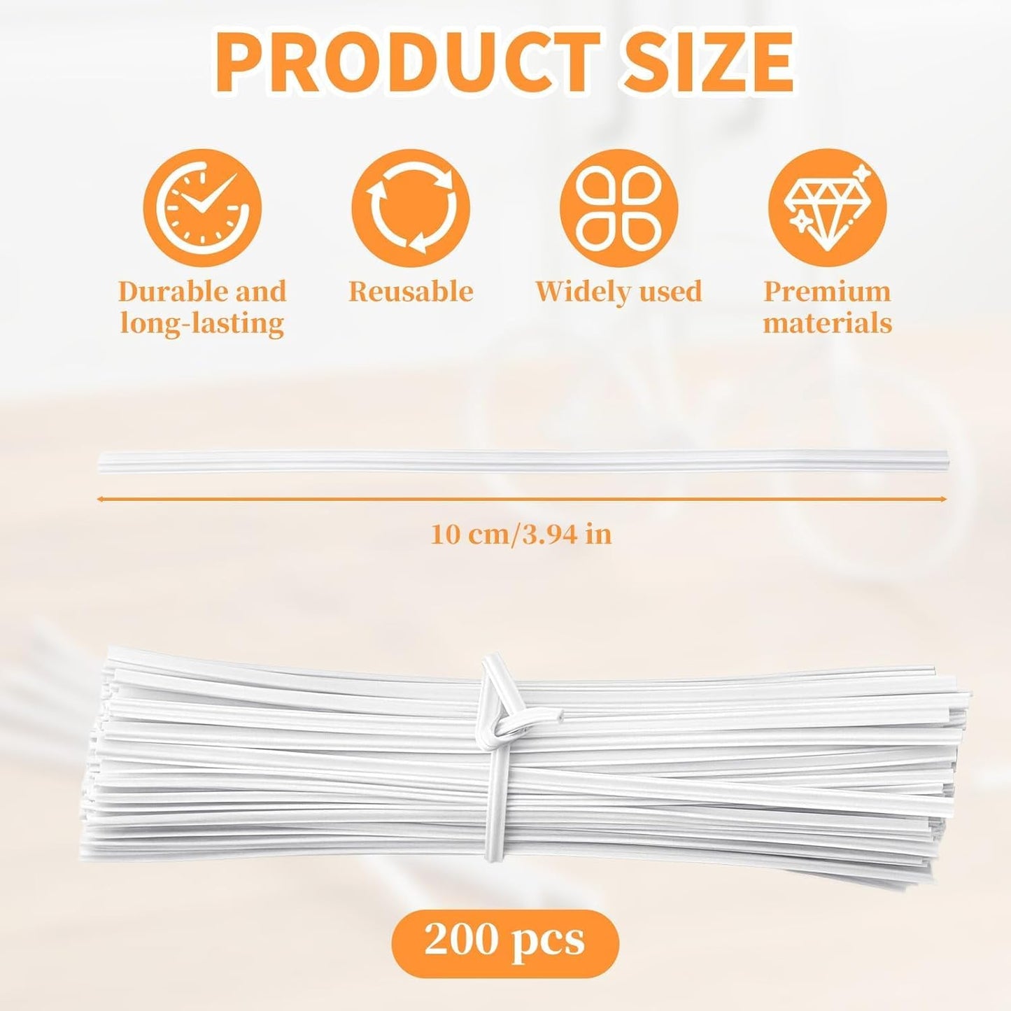 200 Lazos Plástico Blanco 4pulg para Bolsas Regalos Jardín