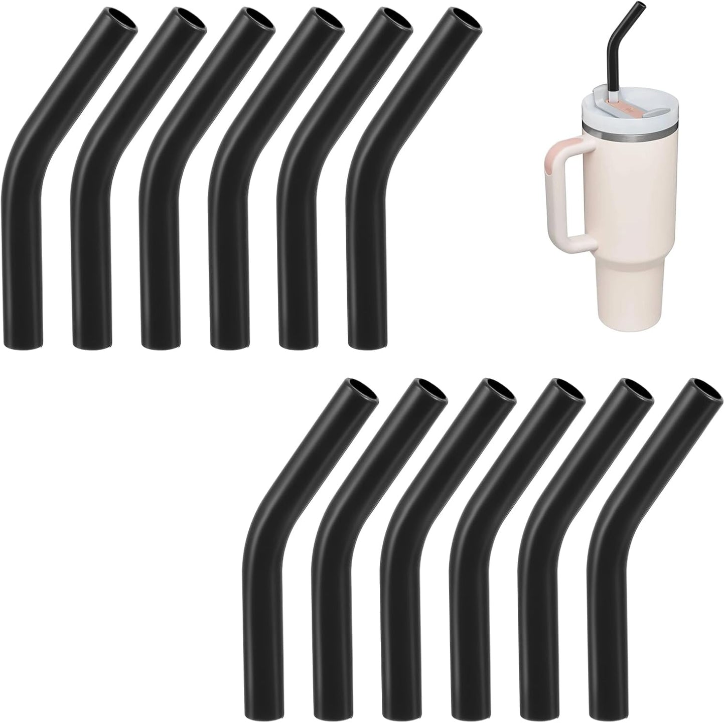 12 Puntas Silicona Negra para Popotes Acero Inox