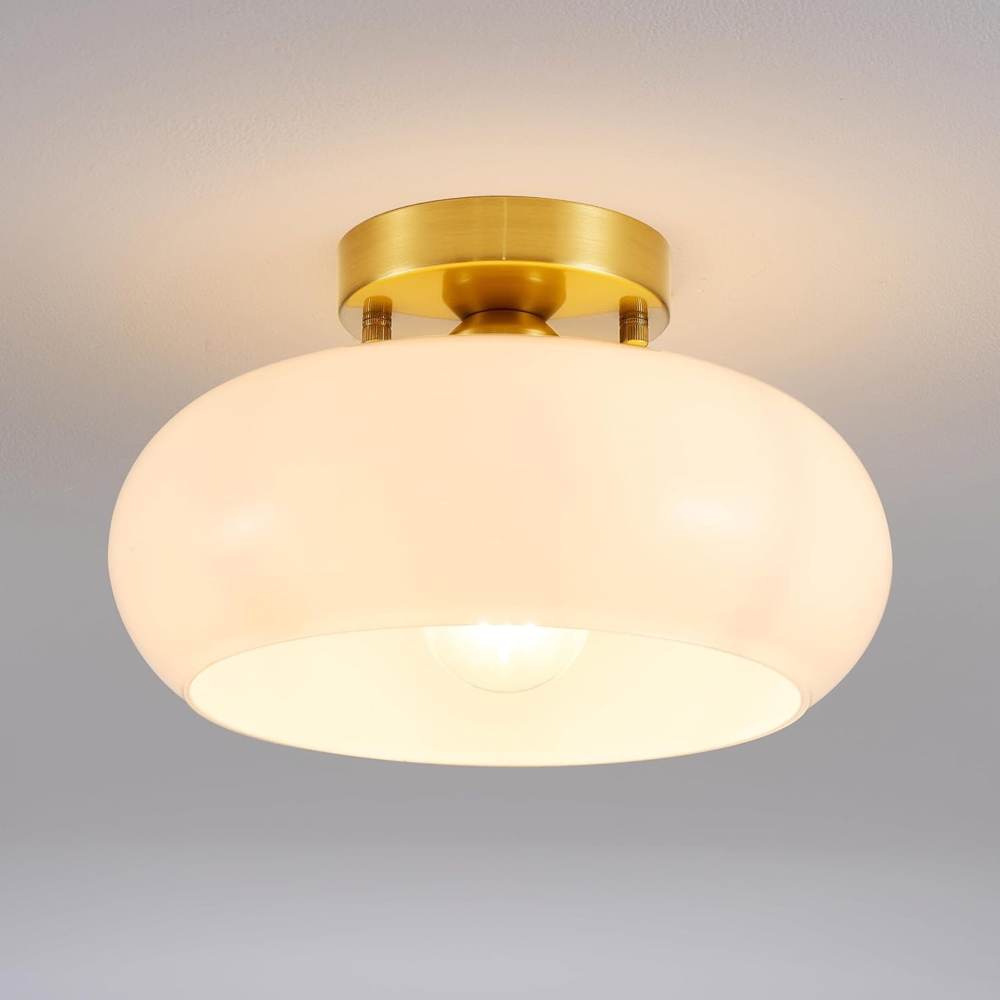 Lámpara techo semiempotrada dorada cristal blanco 11pulg