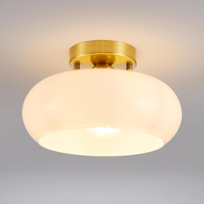 Lámpara techo semiempotrada dorada cristal blanco 11pulg