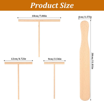 Juego de 4 espátulas y esparcidores de crepé de madera en forma de T y espátula de panqueques