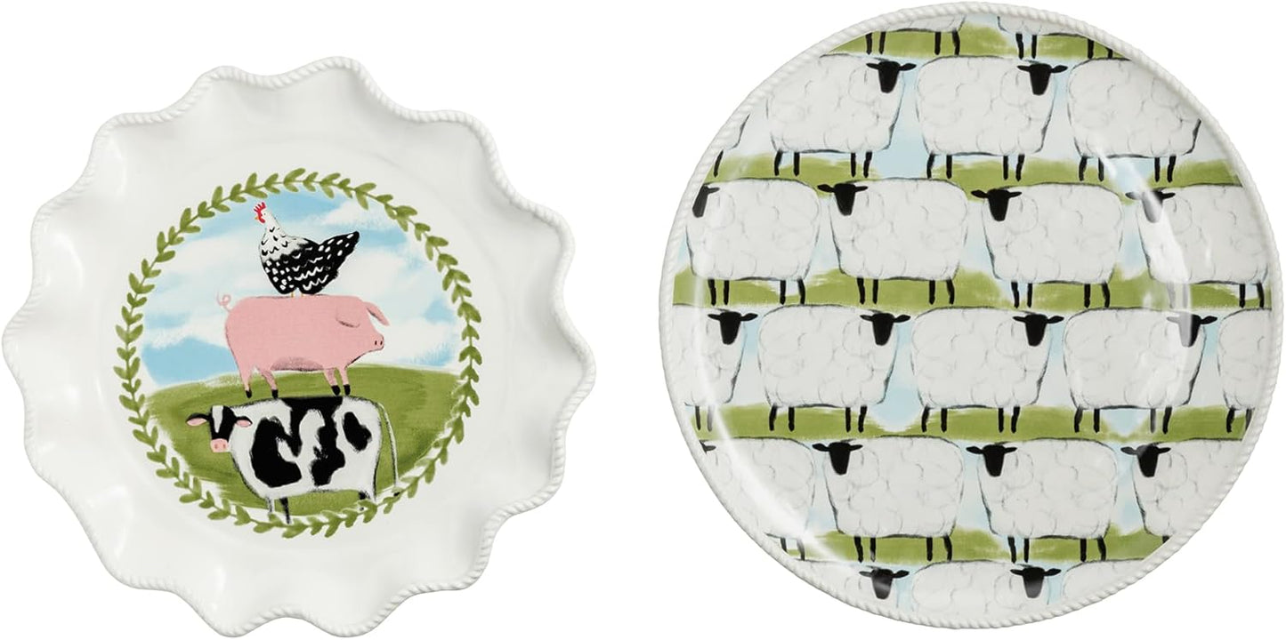 Plato anidado gres blanco ovejas de granja