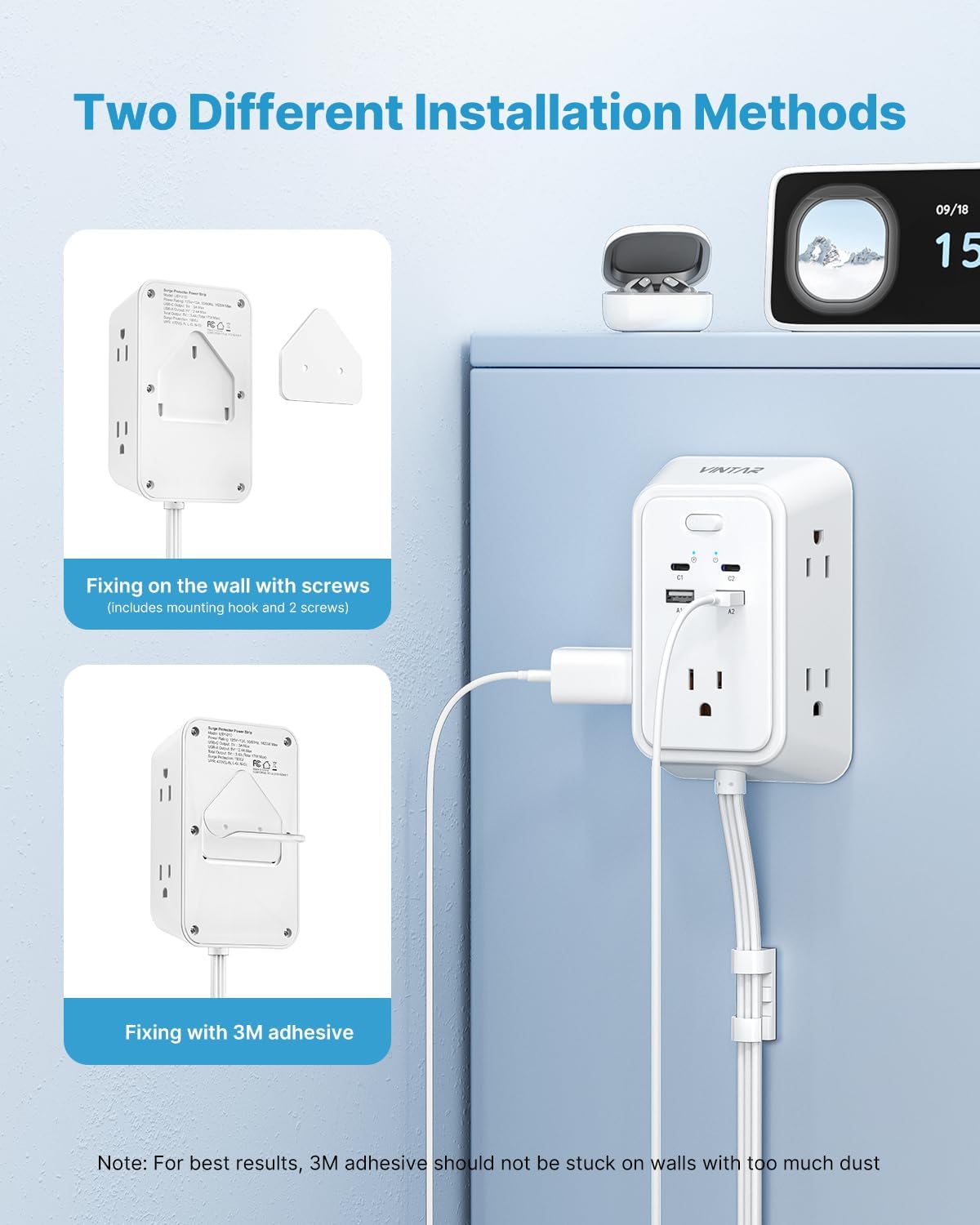 Extensor corriente 18pulg con 5 puertos CA y 4 USB (2 USB C) 1800J