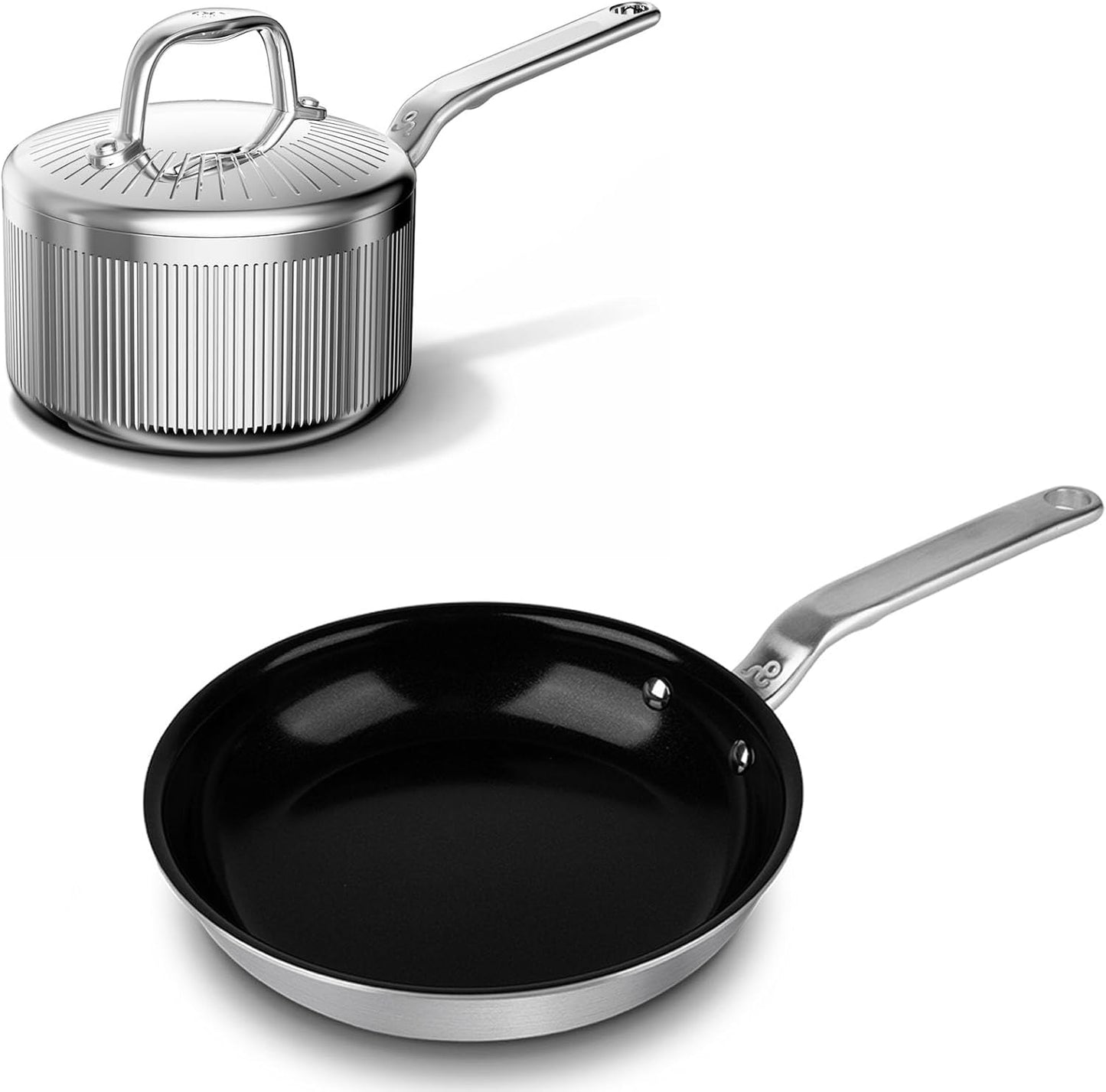 Sartén Cerámica 10pulg y Caldero Acero Inox 2qt con Tapón