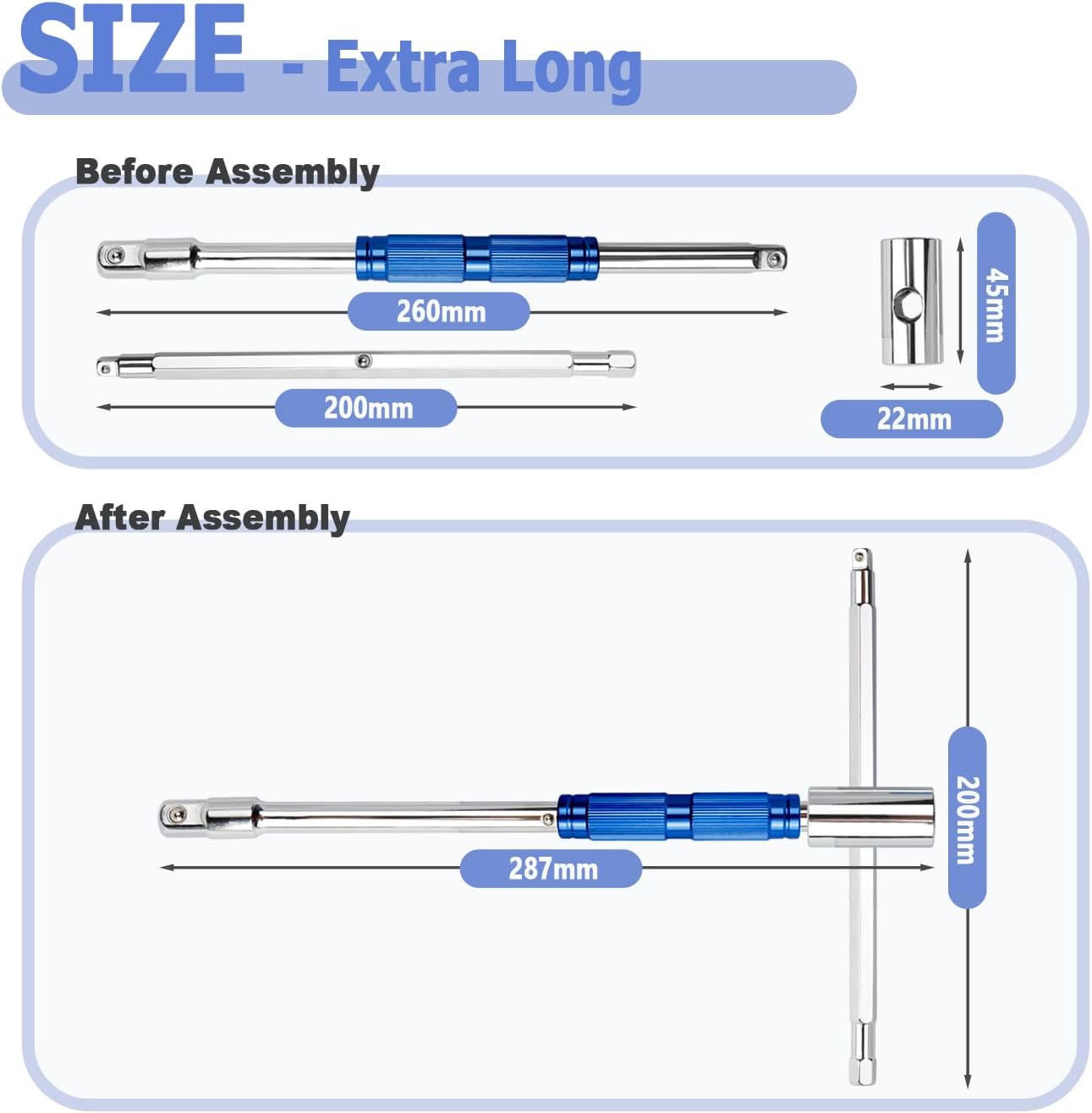Llave giratoria ajustable con mango T adaptador impacto 1/4-1/2"