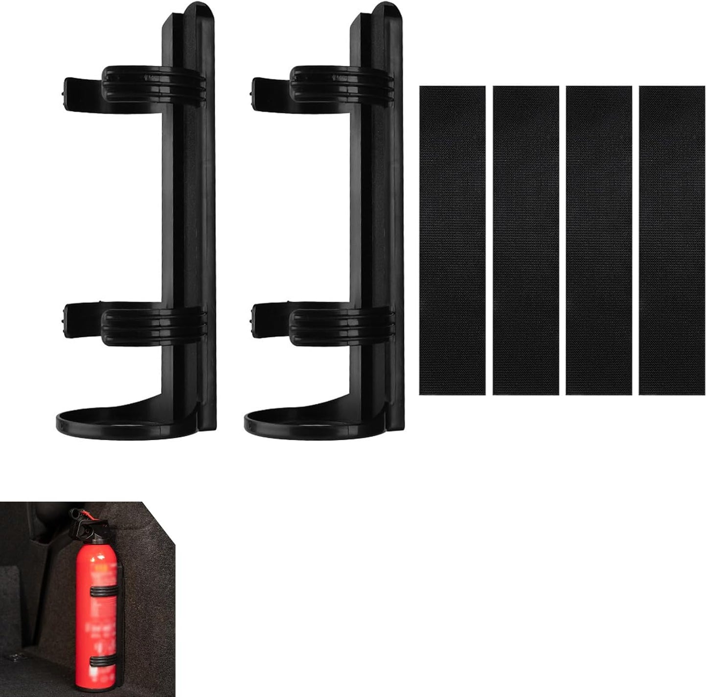 2 Soportes Extintor ABS Antiarañazos Autoadhesivo Negro