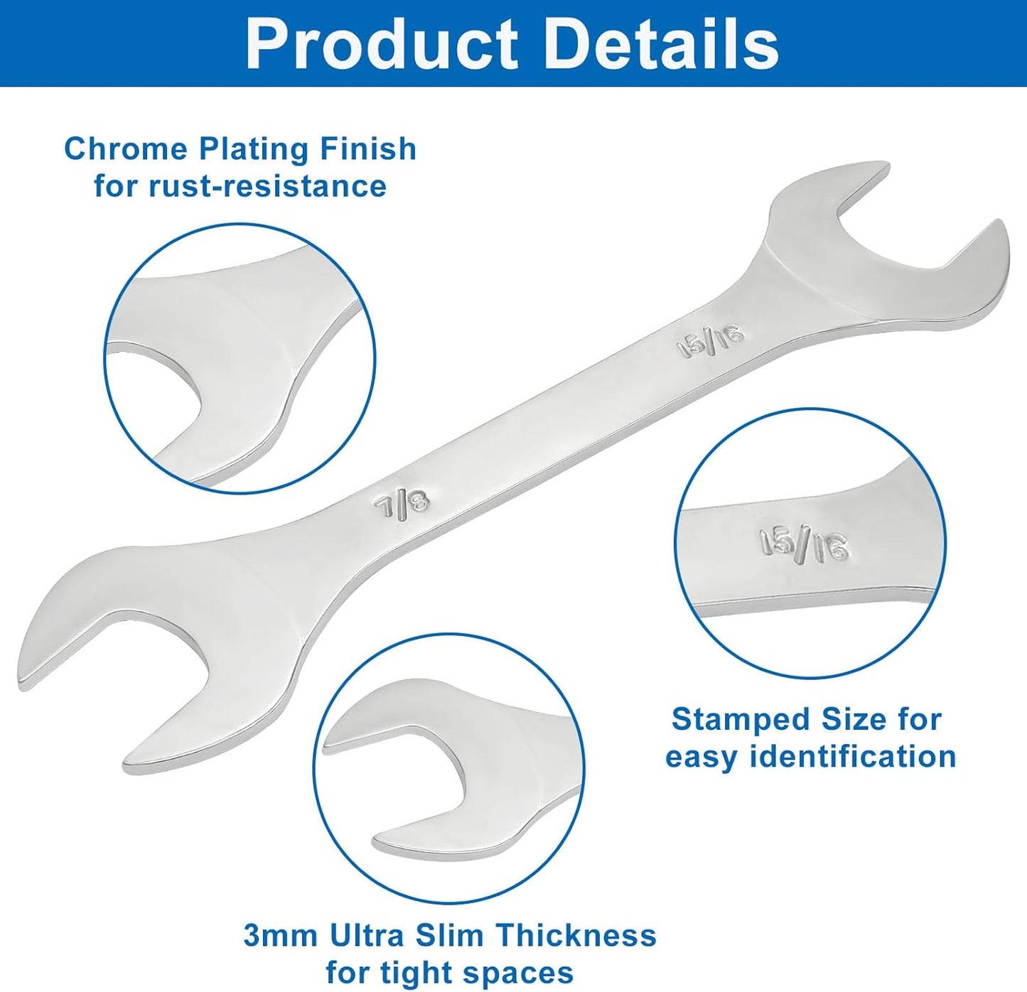 Llave ajustable SAE doble 7/8" 15/16" para reparaciones
