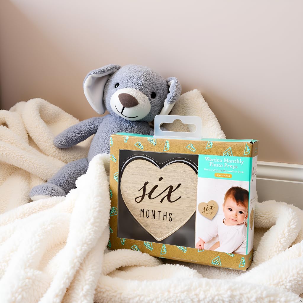 Juego Tarjetas Hitos Bebé Madera Corazón 1-12 Meses Neutro
