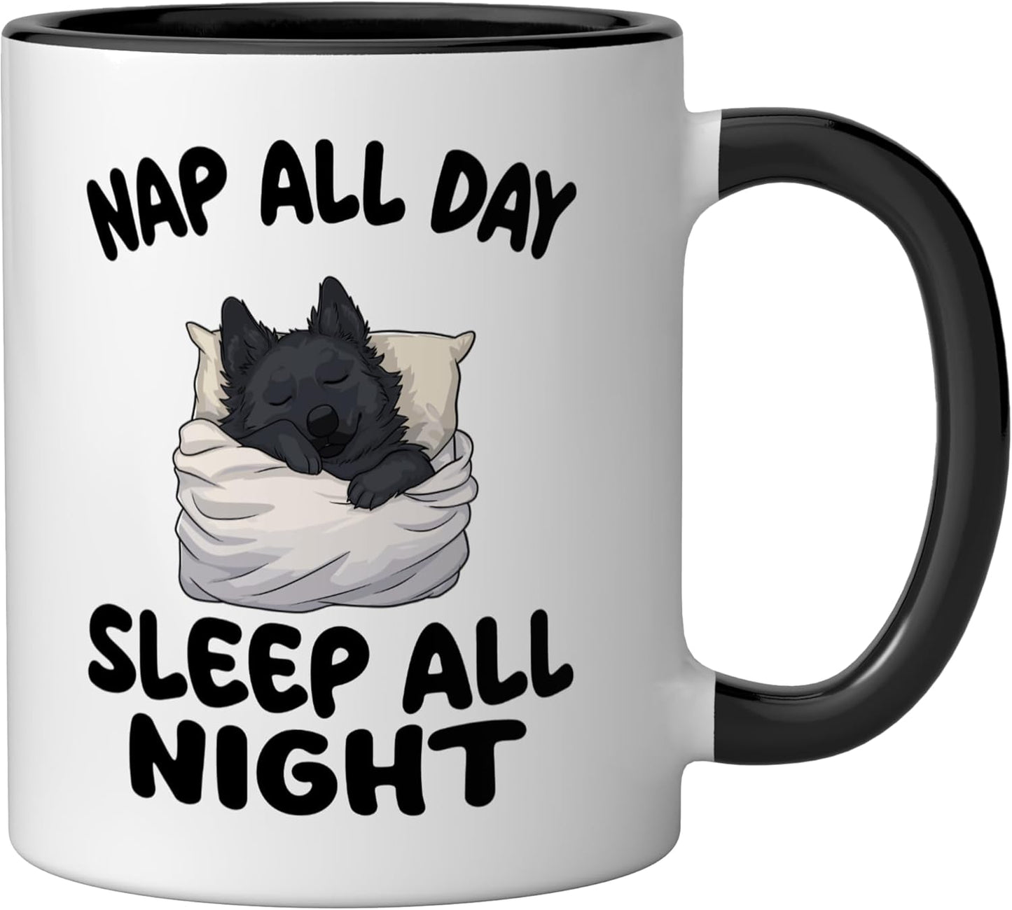 Taza de cerámica para perro Schipperke con estampado negro y blanco