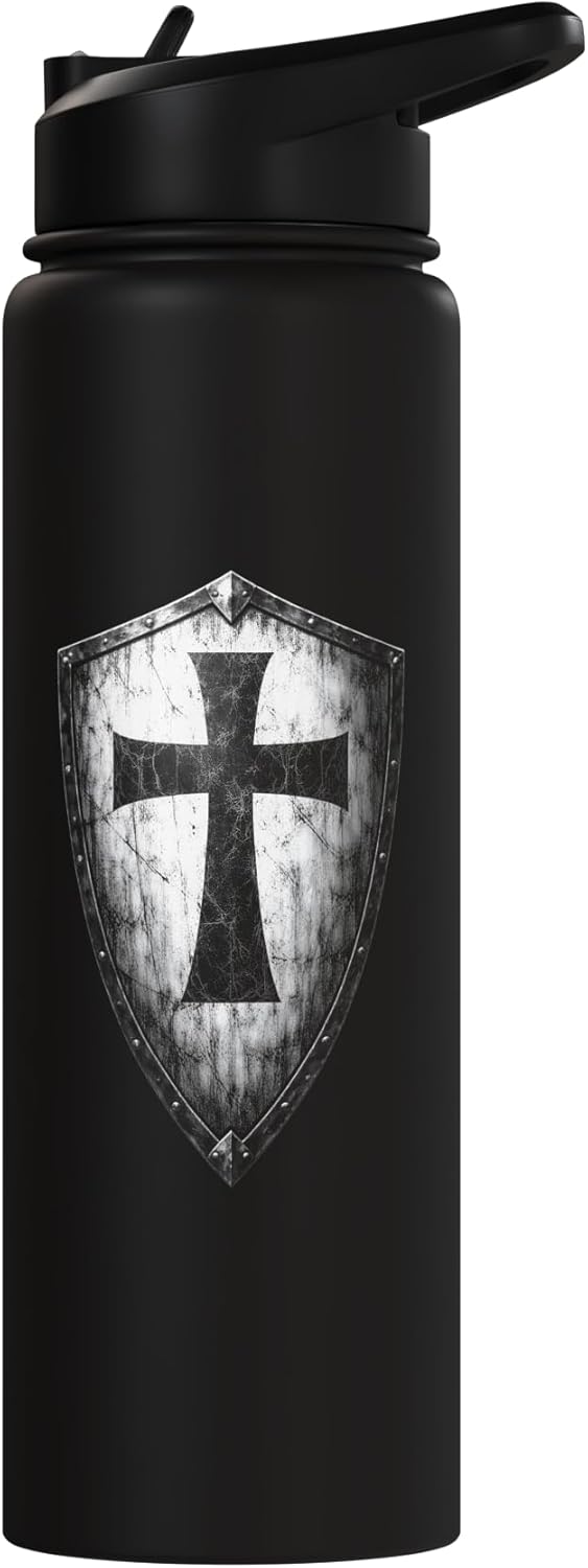 Botella de agua acero inoxidable con emblema de cruz Templar