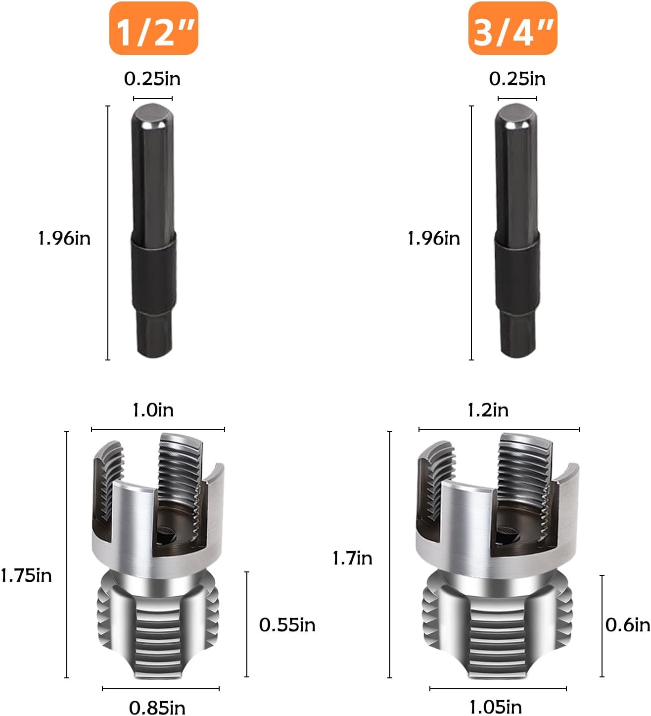 Herramienta roscado tubo PVC doble función 1/2-3/4" set 2 pzas