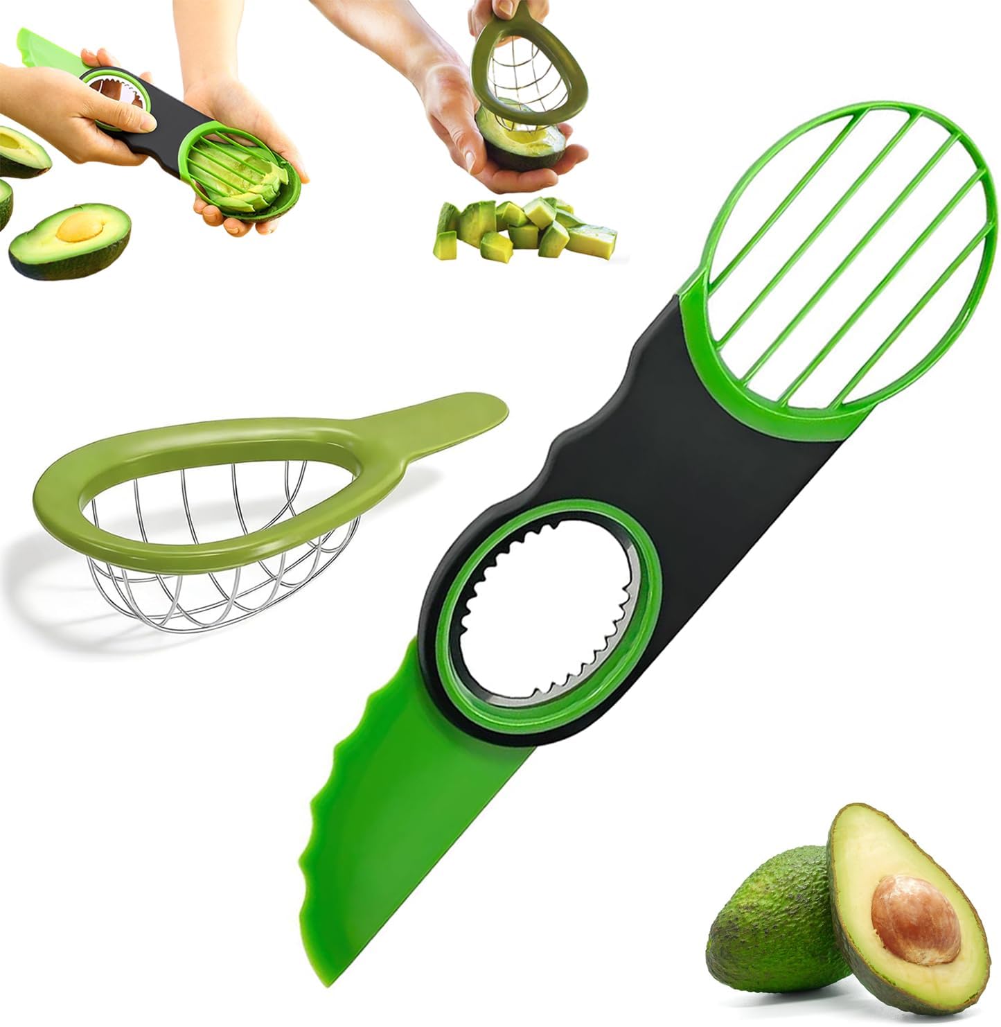 Juego de 2 rebanadoras de aguacate con cortador 3 en 1