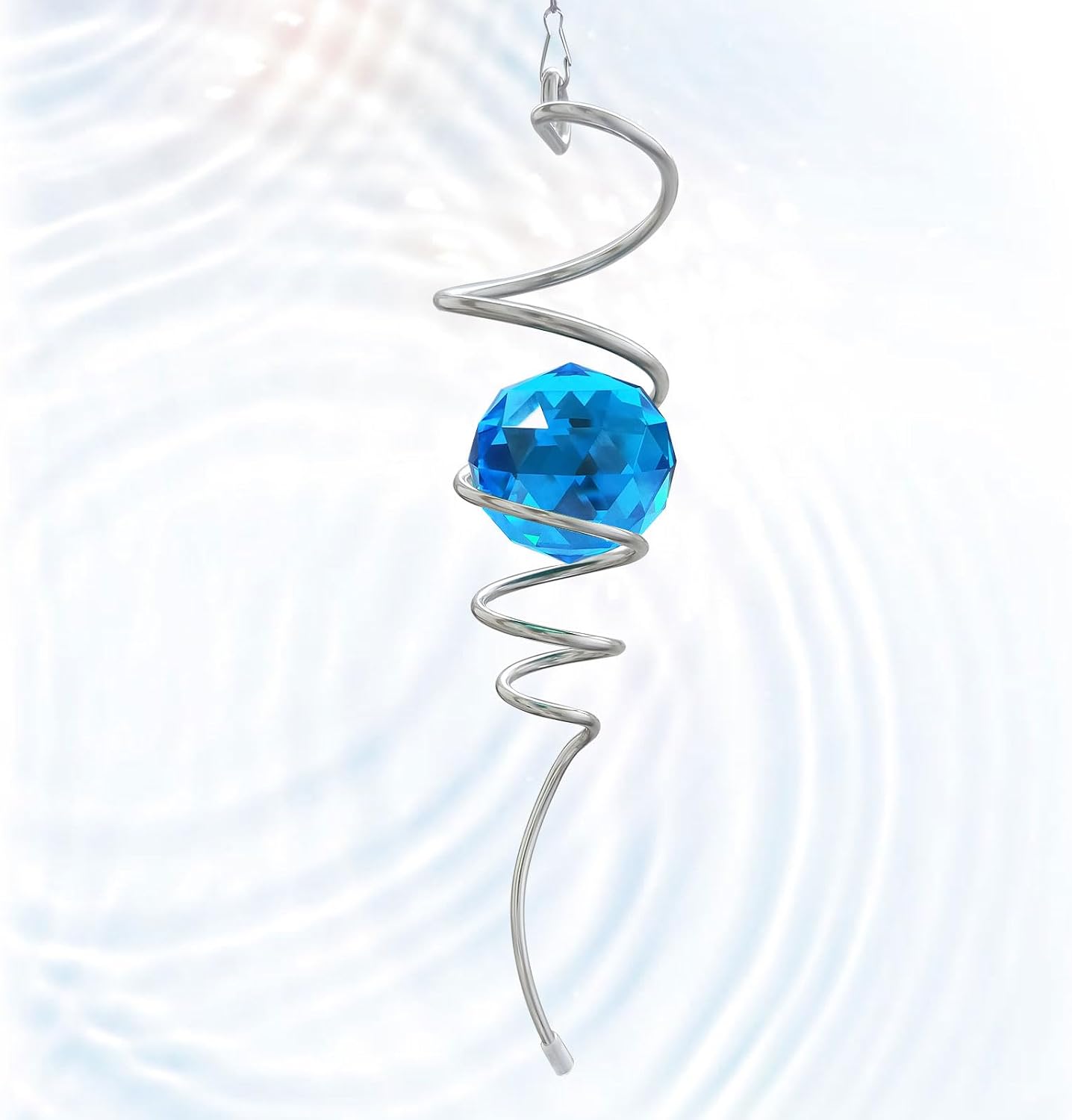 Bola observación espiral cristal azul con gancho patio jardín