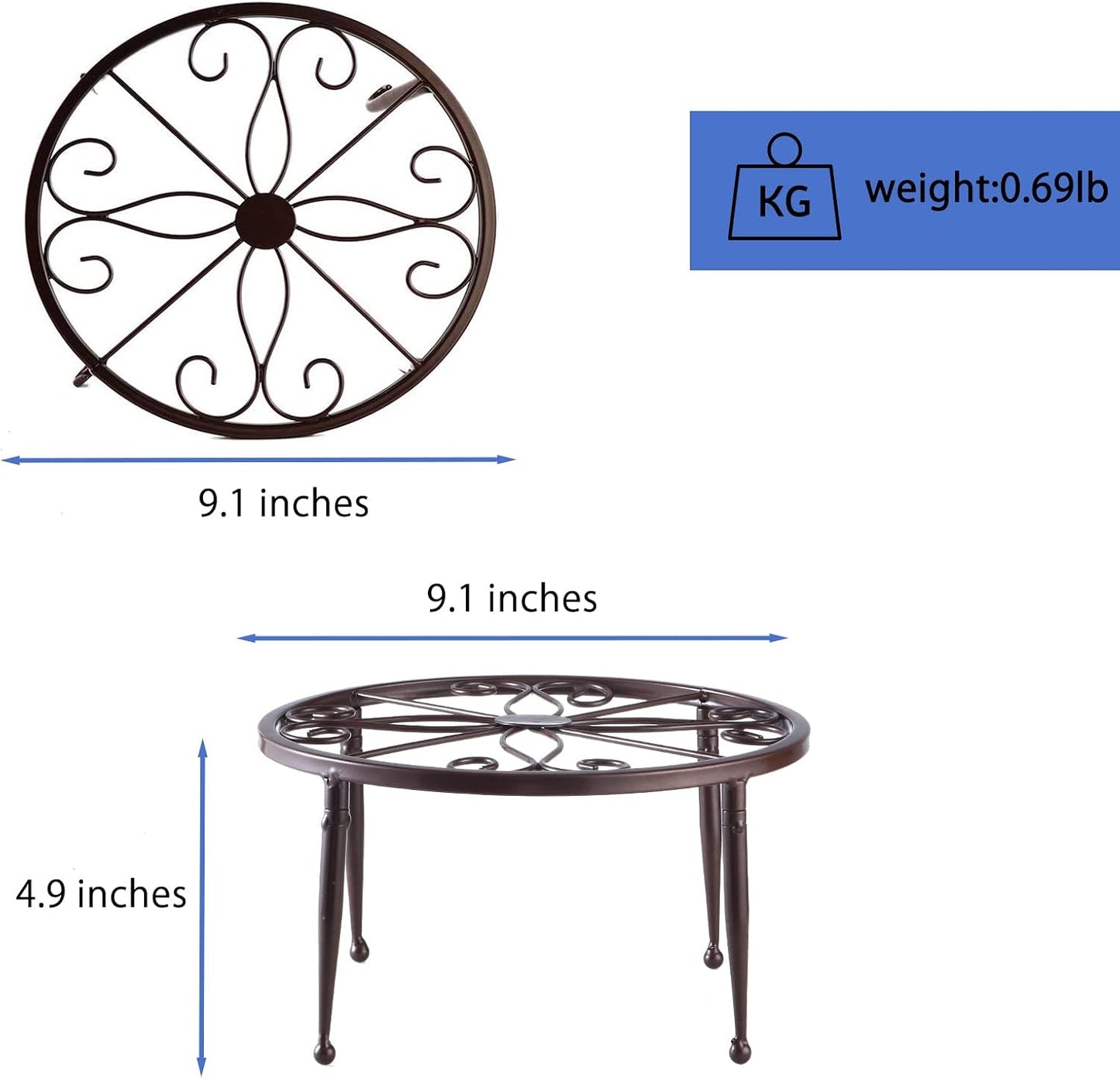 3 Soportes Hierro Inox 9pulg para Macetas Interior Exterior