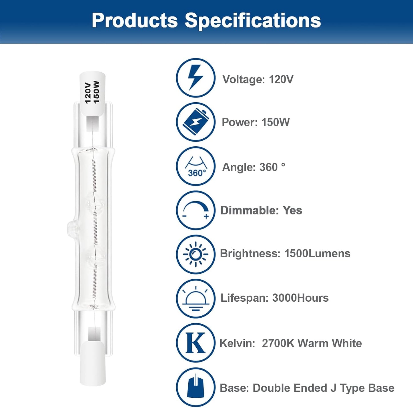 Bombilla halógena T3 J 150 W 2700 K luz cálida regulable