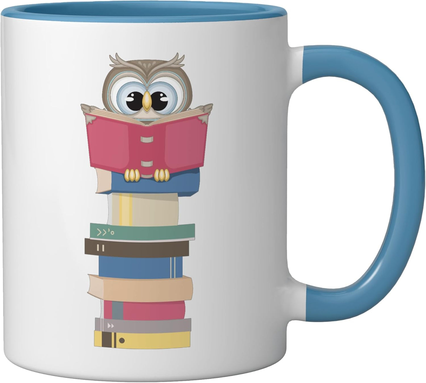 Taza cerámica Kawaii Owl Lee Libro Azul/Blanco