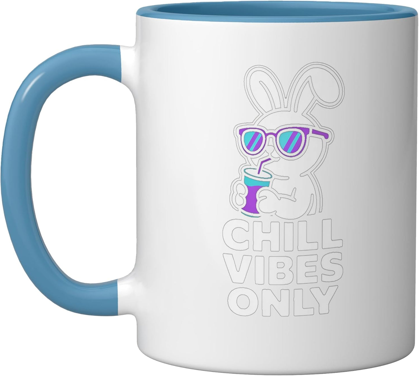 Taza Cerámica con Popote Color Púrpura Azul Blanco