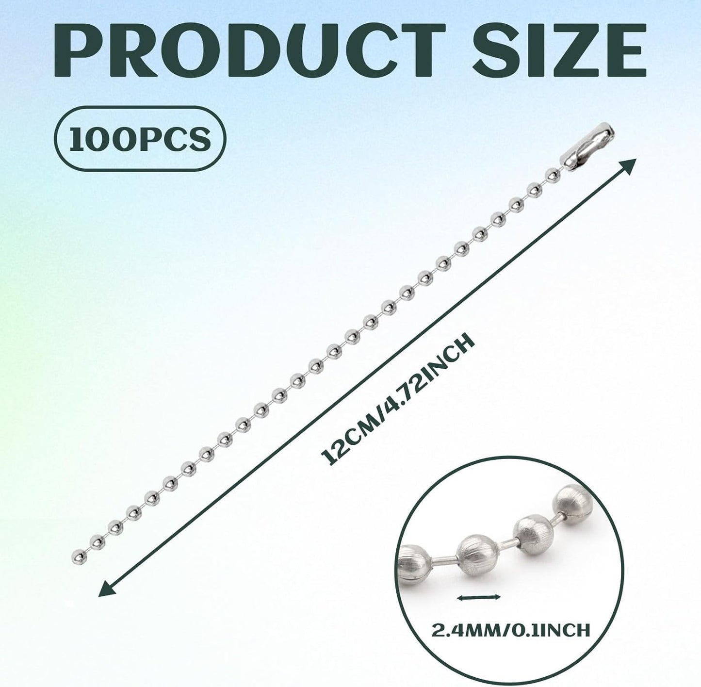 100 Cadenas Bola Acero Inox 4.72pulg Llavero Conector Plateado