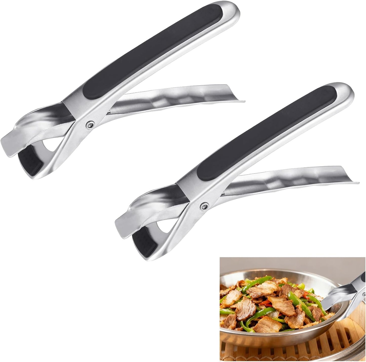 2 Pinzas Acero Inox Antiquemaduras para Utensilios Cocina