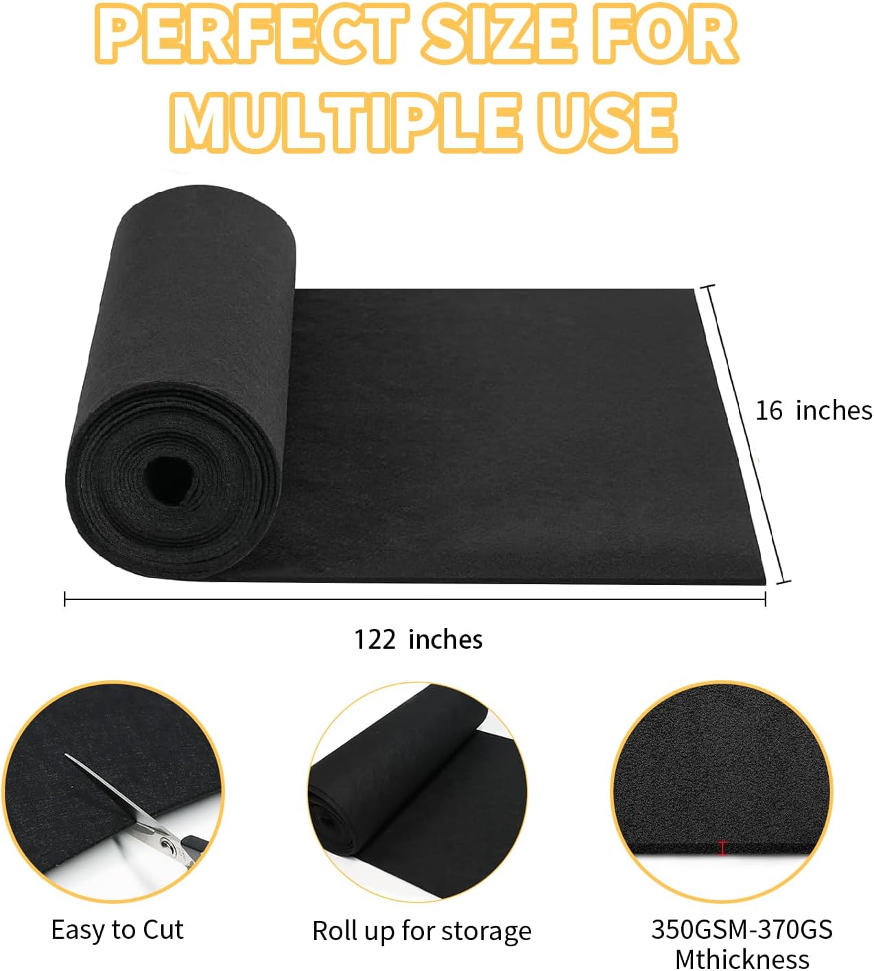 Rollo fieltro negro 16x122pulg forro cesta transpirable