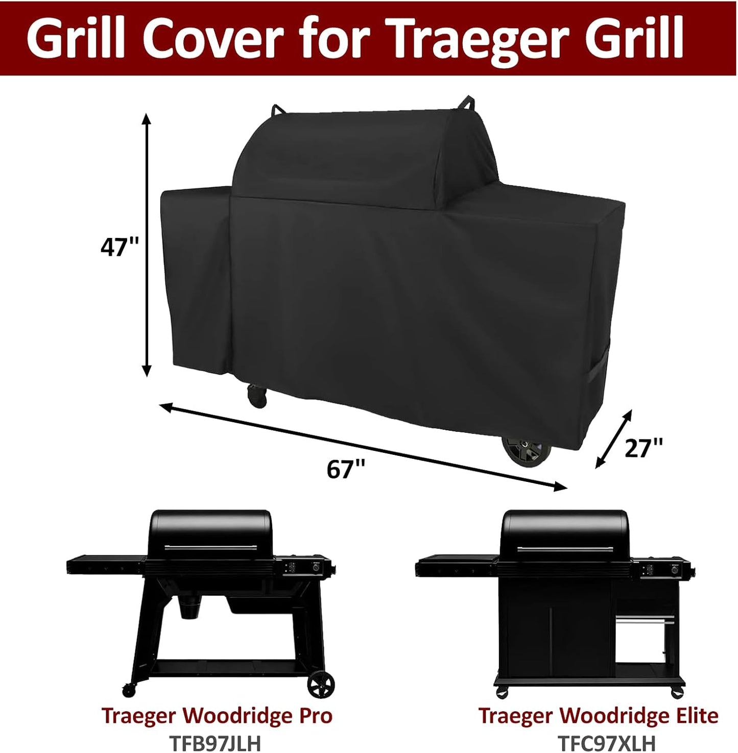 Funda parrilla Traeger Woodridge Pro con cremallera 600D